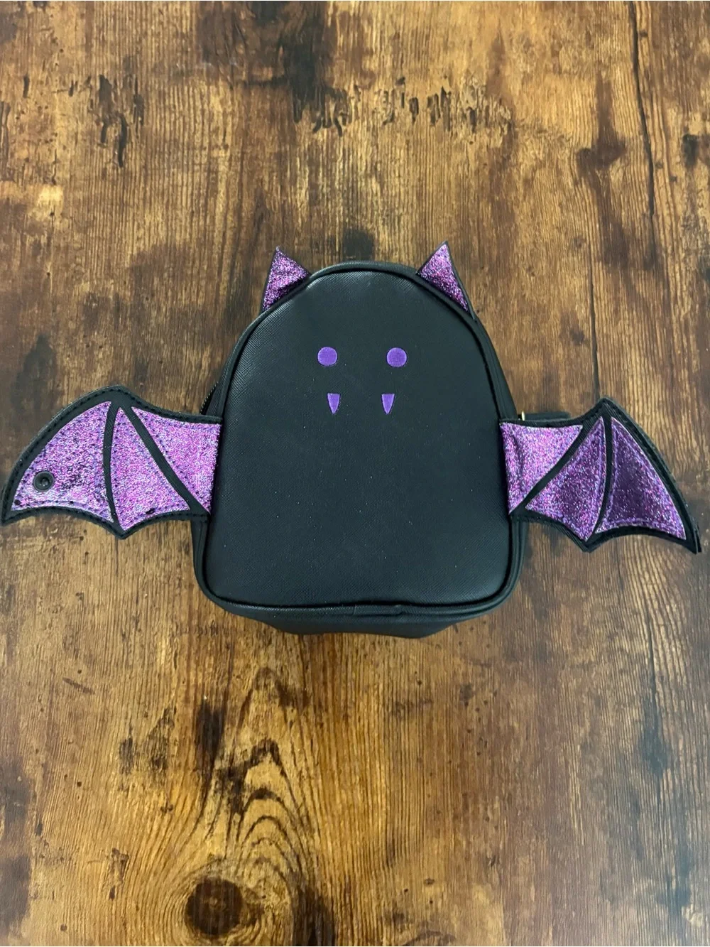 Bath & Body Works Halloween Black & Purple Glitter Bat Makeup Bag Pouch 2021 NEW